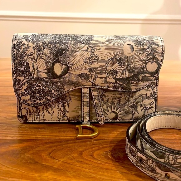 Christian Dior Calfskin Jardín Natural Print Saddle Belt Bag Latte Multicolor - Picture 2 of 16